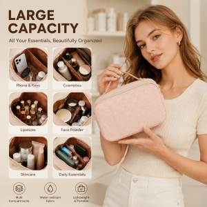 TRUST-U New stylish and attractive PU convenient large-capacity grid cosmetic bag/travel toiletry bag