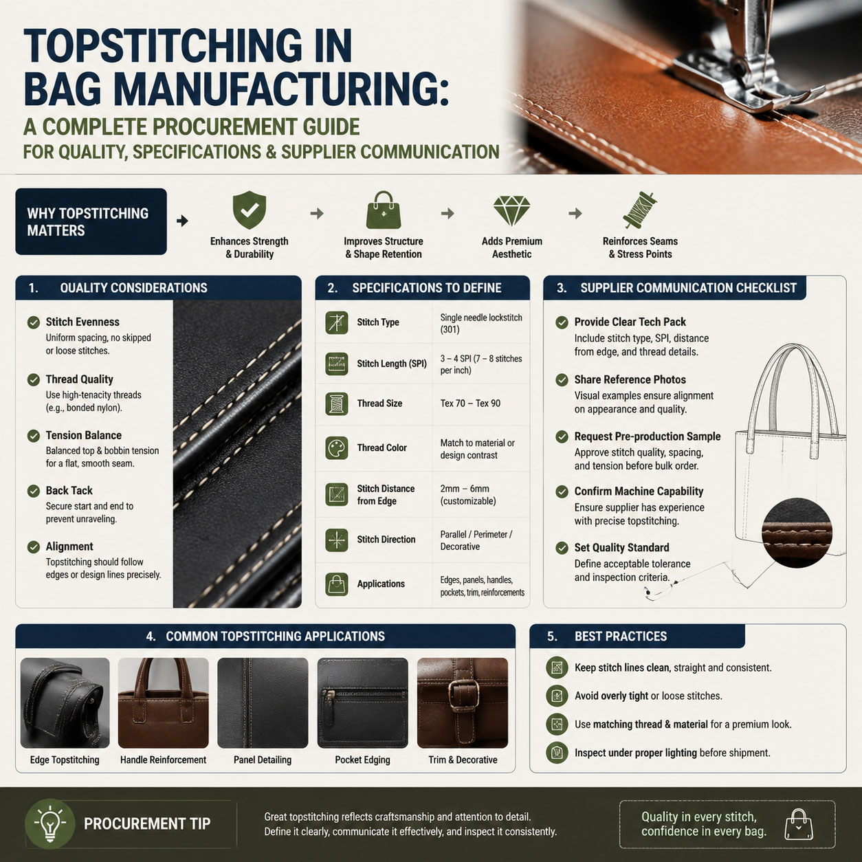 Topstitching in Bag Manufacturing: The Complete Buyer’s Guide to Quality, Specification & Supplier Communication