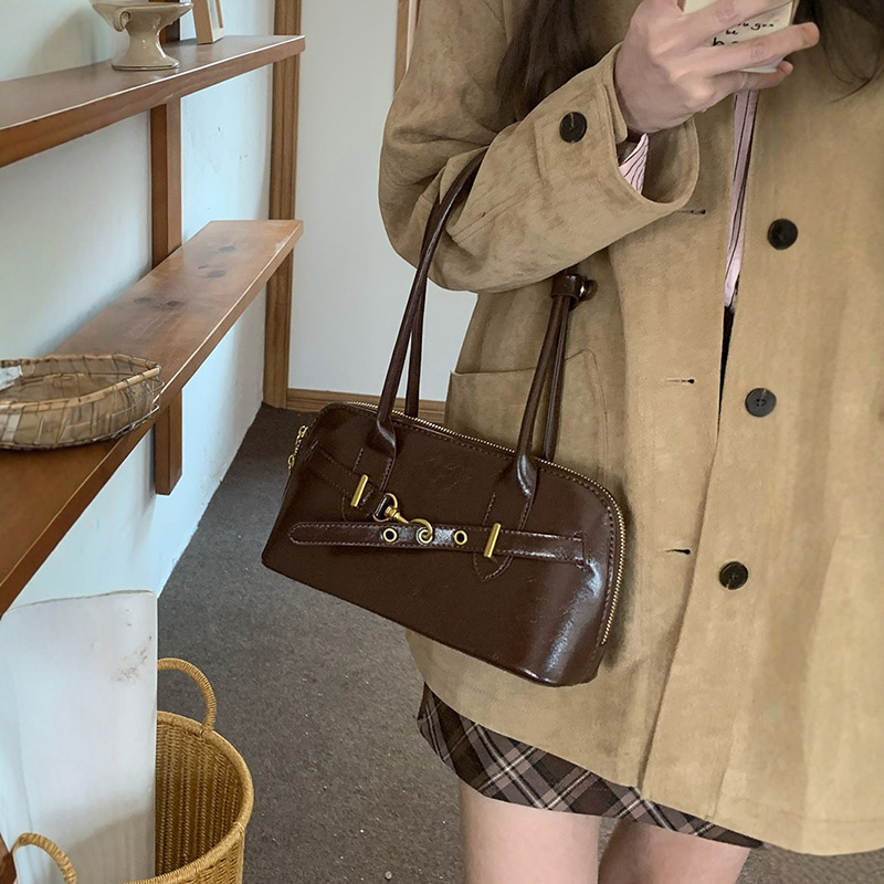 TRUST-U Retro bowling ball shoulder bag, women’s bag, underarm handle, large capacity pillow bag, textured solid color niche bag