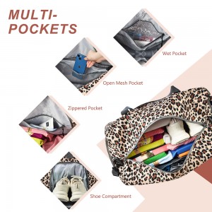 Trust-U Leopard Print Gym Bag for Women, Travel Duffle Bag Lightweight Carry On Overnight Bag with A Toiletry Bag