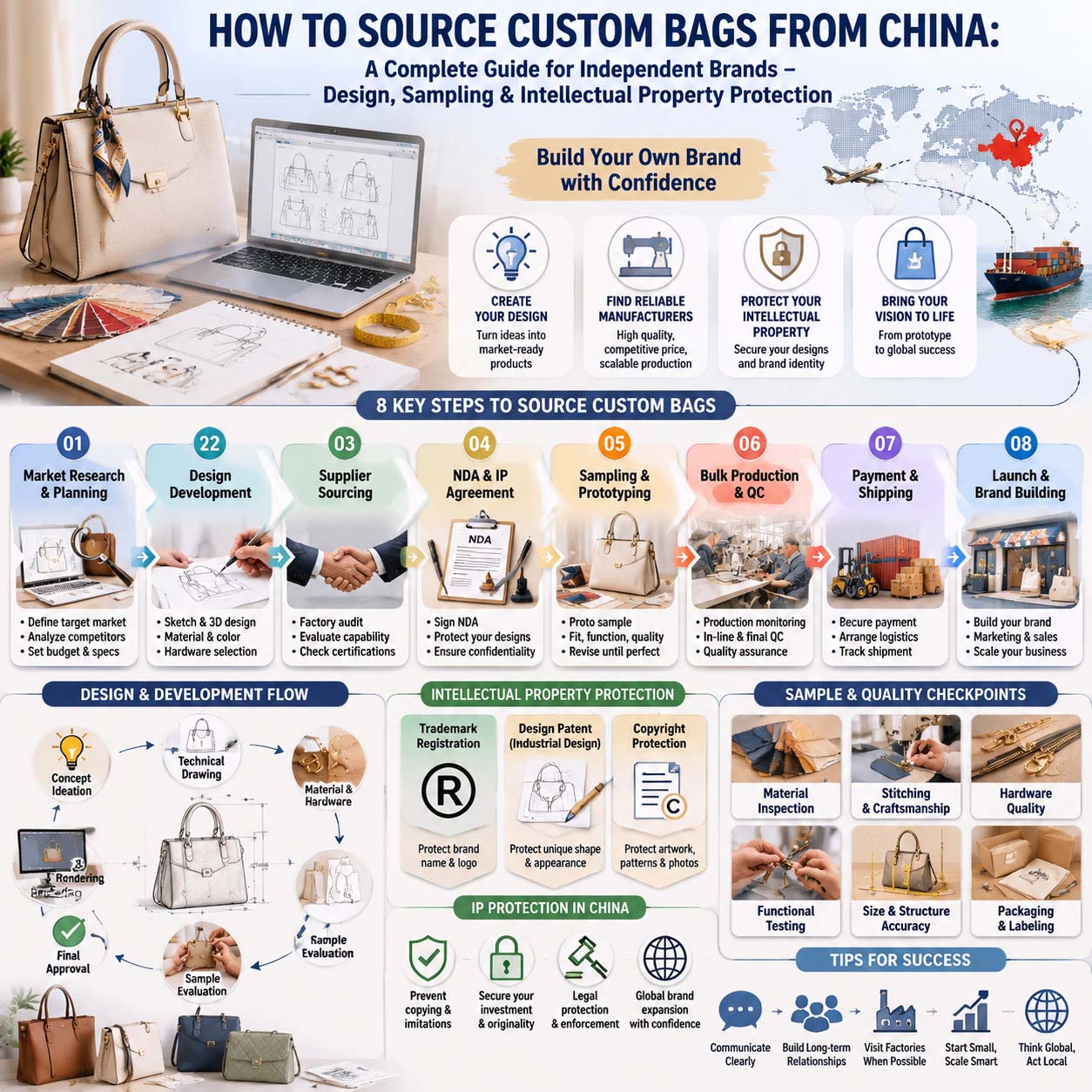 How to Source Custom Bags from China: The Complete Guide to Design Development, Sampling, and IP Protection for Independent Brands