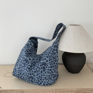TRUST-U Leopard Print Blue Canvas Bag, Korean Style, Trendy, Versatile, Shoulder Bag, Underarm Bag, Large Capacity, Commuter Tote Bag
