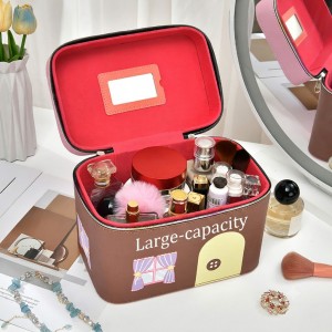 TRUST-U Large-capacity Cosmetic Bag with High-end Girly House Pattern, Mirror, Portable and Multifunctional Storage