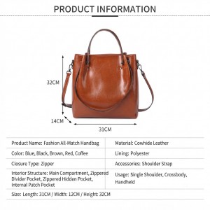 TRUST-U Cowhide Leather Women’s Shoulder Bag Tote Large Capacity Fashion Crossbody Handbag Bag Commuter Shopping Tote bag