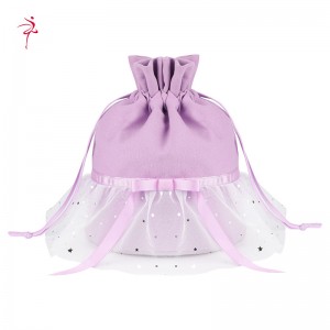 TRUST-U anak-anak bahu ganda balet putri gaya ember kanvas tari tas ransel silinder tas jala gadis tari tas payet