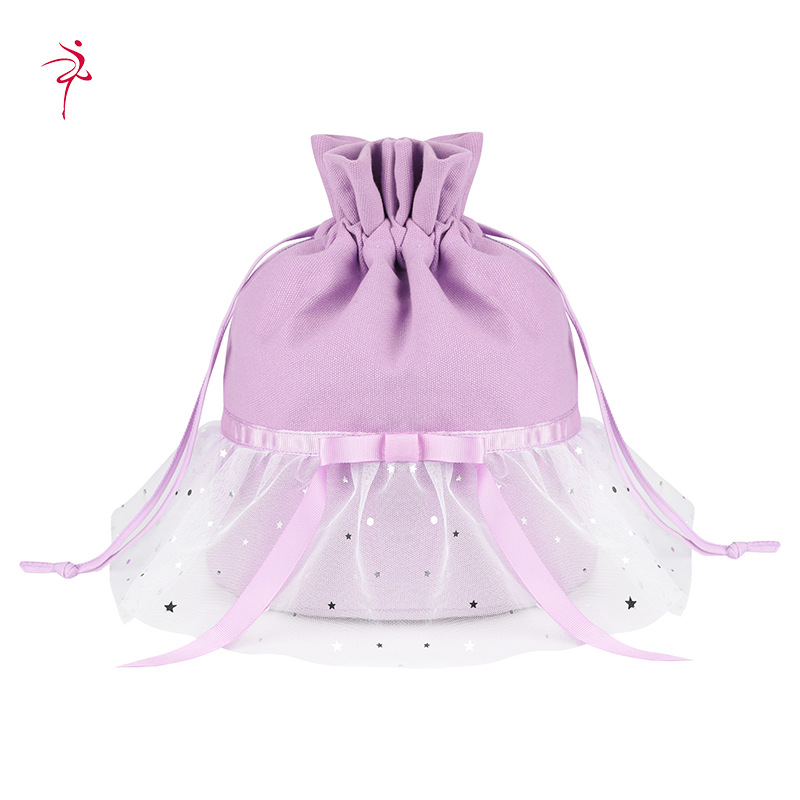 TRUST-U Barna tvíöxl ballett prinsessustíll fötu danspoki úr striga sívalningslaga poki fyrir stelpur í möskva dansi með glitrandi glitri