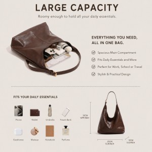 TRUST-U New Large-capacity Women’s Retro Solid Color PU Textured Versatile Tote Bag for Work and Commuting, Underarm Bag