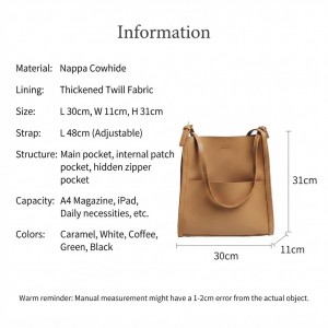 TRUST-U Women Solid Color Simple Genuine Leather Shoulder Bag, Ladies Waterproof Large Capacity Leather Handbags