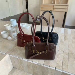 TRUST-U Retro bowling ball shoulder bag, women’s bag, underarm handle, large capacity pillow bag, textured solid color niche bag