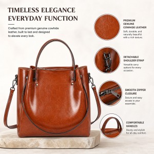 TRUST-U Cowhide Leather Women’s Shoulder Bag Tote Large Capacity Fashion Crossbody Handbag Bag Commuter Shopping Tote bag