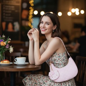 Sac bandoulière TRUST-U Hello Kitty, motif à carreaux roses, adorable sac à bandoulière en forme de croissant de lune