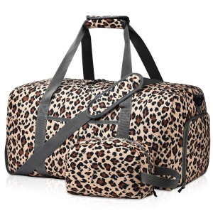Trust-U Leopard Print Gym Bag for Women, Travel Duffle Bag Lightweight Carry On Overnight Bag with A Toiletry Bag