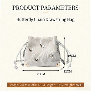 TRUST-U Butterfly chain bucket bag, simple and stylish drawstring pleated design, chic and unique women’s shoulder bag