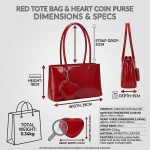TRUST-U Red Heart Pendant Baguette Shoulder Bag – Waxed Glossy Square Purse for New Year Gift
