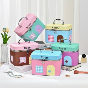 TRUST-U Large-capacity Cosmetic Bag with High-end Girly House Pattern, Mirror, Portable and Multifunctional Storage