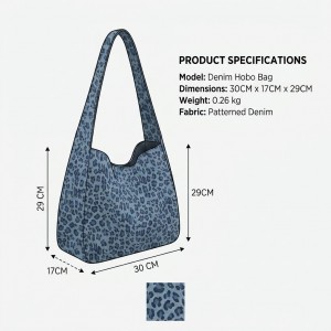 TRUST-U Leopard Print Blue Canvas Bag, Korean Style, Trendy, Versatile, Shoulder Bag, Underarm Bag, Large Capacity, Commuter Tote Bag