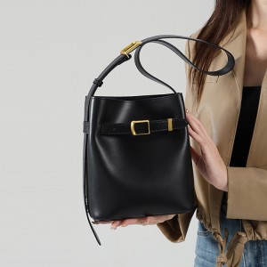 TRUST-U Genuine Leather Bucket Bag for Women, Adjustable Shoulder Handbag, Lightweight Crossbody Purse