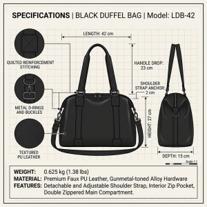 TRUST-U Unisex Waterproof PU Leather Duffle Bag – Large Capacity Travel Tote with Wet Pocket