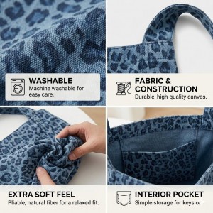 TRUST-U Leopard Print Blue Canvas Bag, Korean Style, Trendy, Versatile, Shoulder Bag, Underarm Bag, Large Capacity, Commuter Tote Bag