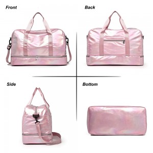 Trust-U Women’s Iridescent  Duffel Bag with Shoe Compartment, Lightweight Travel Gym Tote with Adjustable Shoulder Strap