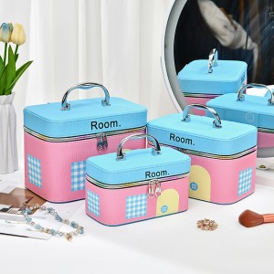 TRUST-U Large-capacity Cosmetic Bag with High-end Girly House Pattern, Mirror, Portable and Multifunctional Storage