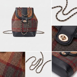TRUST-U Retro Wool Plaid Backpack with Chain Strap – Large Capacity Preppy Style School Travel Bag