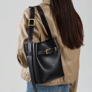 TRUST-U Genuine Leather Bucket Bag for Women, Adjustable Shoulder Handbag, Lightweight Crossbody Purse