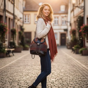 TRUST-U Retro Wool Plaid Backpack with Chain Strap – Large Capacity Preppy Style School Travel Bag