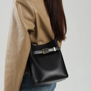 TRUST-U Genuine Leather Bucket Bag for Women, Adjustable Shoulder Handbag, Lightweight Crossbody Purse