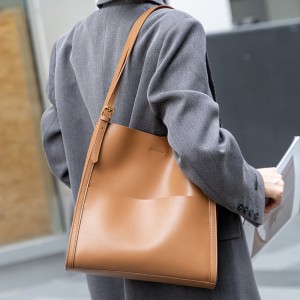 TRUST-U Women Solid Color Simple Genuine Leather Shoulder Bag, Ladies Waterproof Large Capacity Leather Handbags