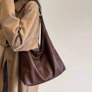 TRUST-U New Large-capacity Women’s Retro Solid Color PU Textured Versatile Tote Bag for Work and Commuting, Underarm Bag