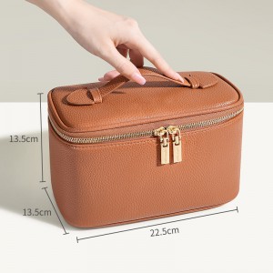 TRUST-U storage bag, PU leather handheld square makeup bag, portable travel storage, large capacity with handle, divided cosmetic bag