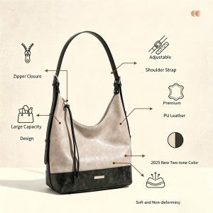 TRUST-U New PU textured shoulder bag, large capacity, premium color-blocked tote bag