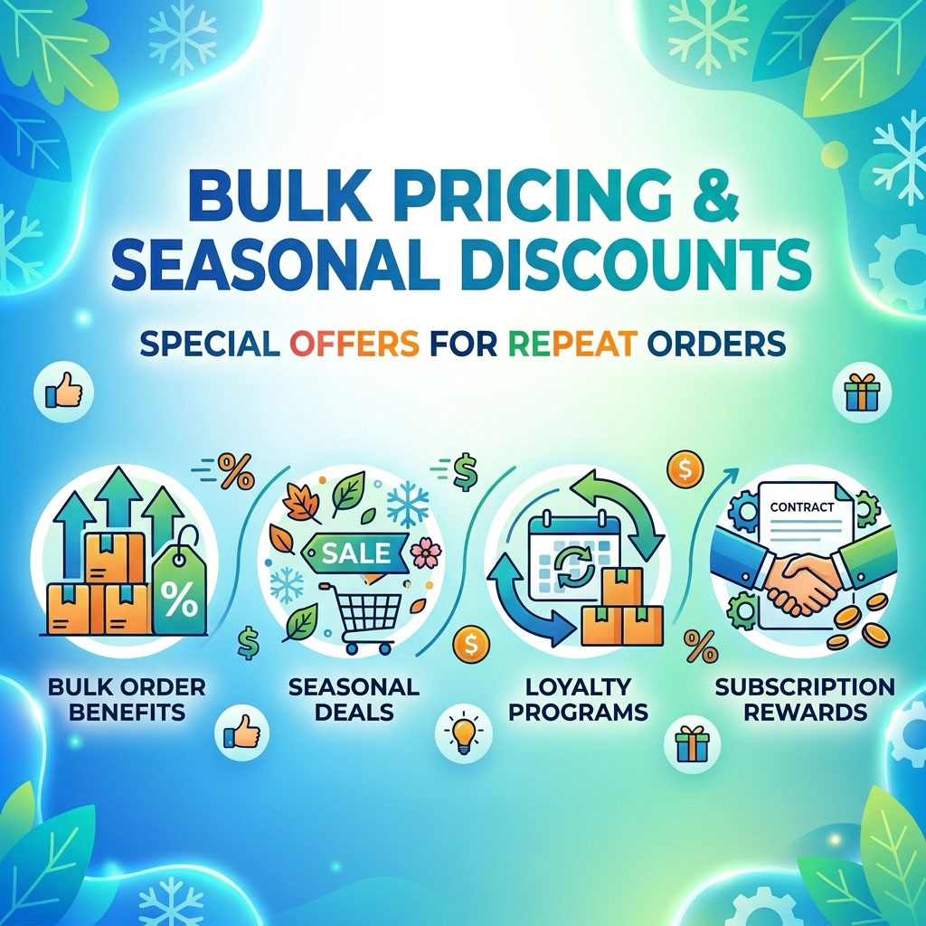 Are there seasonal discounts or bulk pricing incentives for repeat orders?