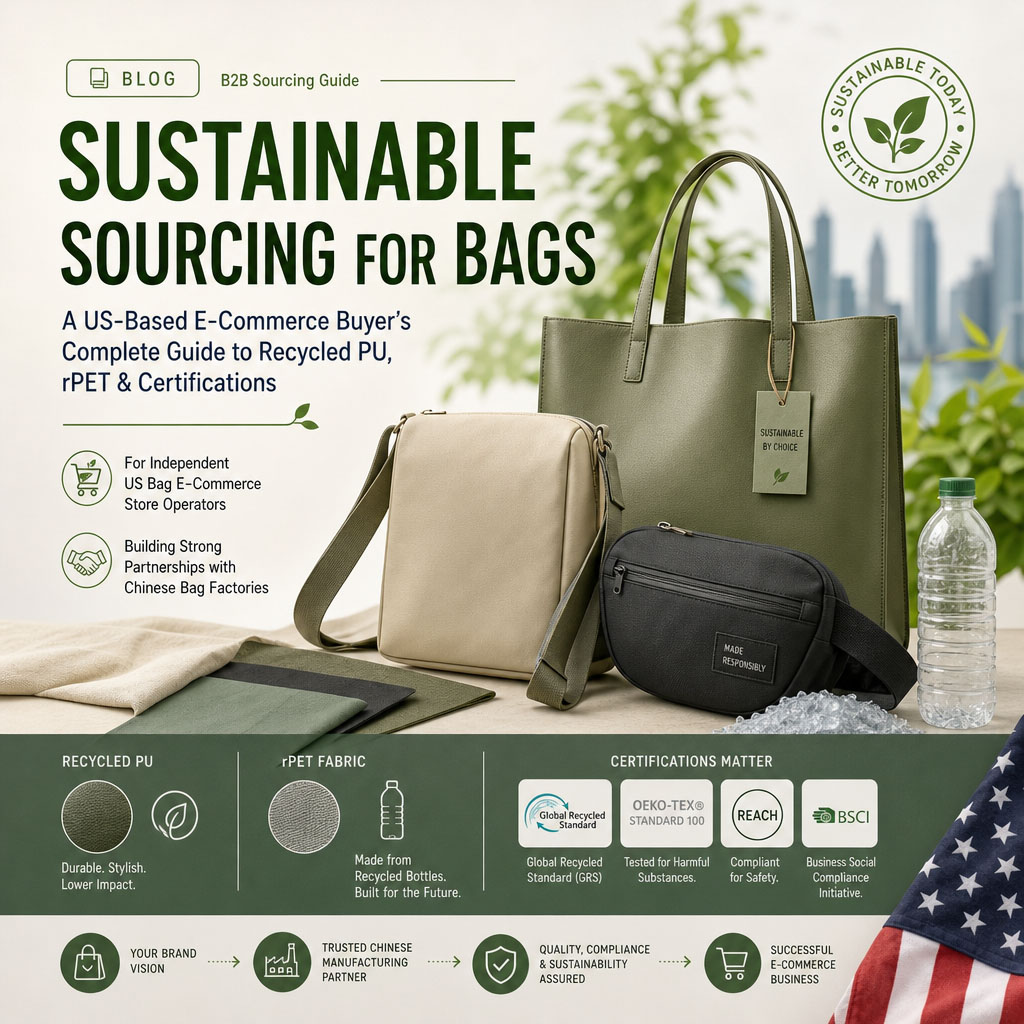 S-Sustainable Sourcing for Bags: A US‑Based E‑Commerce Buyer’s Complete Guide to Recycled PU, rPET & Certifications