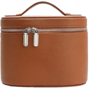 TRUST-U 2025 New PU Leather Removable Divided Toiletry Bag Round Travel Handheld Storage Bag Women’s Cosmetic Bag