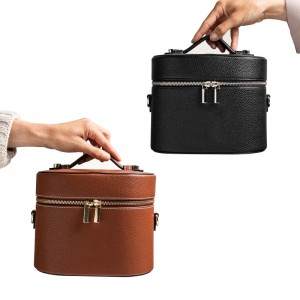 TRUST-U Leather Detachable Handheld Makeup Bag for Women, Large Capacity Portable Light Luxury High-End Travel Leather Toiletry Storage Bag