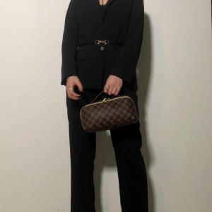 TRUST-U Tas Makeup Kotak-kotak Klasik Gaya Anyar, Tas Tangan Portabel Multifungsi PU, Tas Perlengkapan Mandi Tahan Air