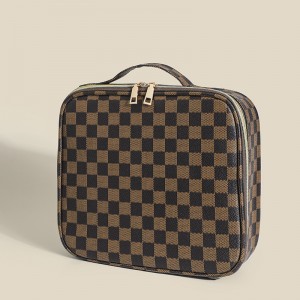 TRUST-U New plaid PU multi-compartment convenient makeup bag, retro inner compartment makeup bag, large capacity toiletry organizer