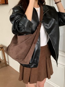 TRUST-U New Mori Girl Style Suede Large Capacity Tote Shoulder Bag for Women, Niche Style, Lightweight and Simple Korean Design