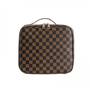 TRUST-U New Plaid PU Multi-compartment Convenient Makeup Bag Retro Inner Compartment Makeup Bag Large Capacity Toiletry Organizer