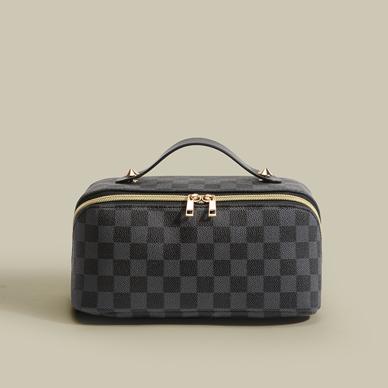 TRUST-U Sabon Salo Classic Plaid Makeup Bag, PU Multifunctional Portable Jakar, Jakar Toilery Mai hana ruwa