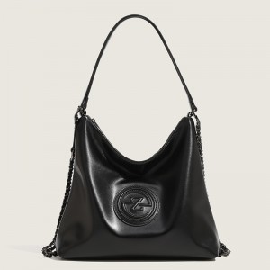 TRUST-U Large capacity stylish and simple pure black Z-letter chain backpack