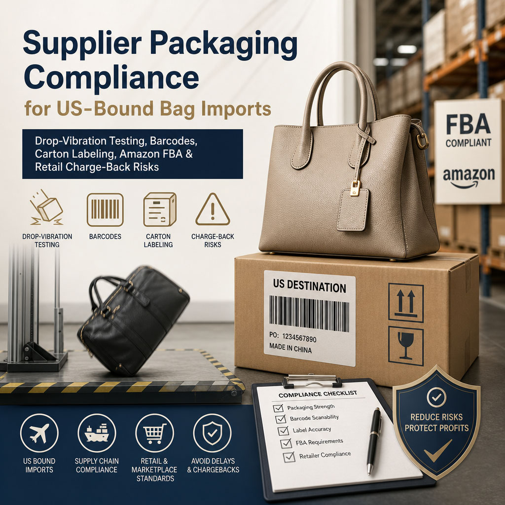 Supplier Packaging Compliance for US‑Bound Bag Imports: Drop‑Vibration Testing, Barcodes, Carton Labeling, Amazon FBA & Retail Charge‑Back Risks