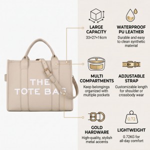New Cross-Border Women’s Bag PU Letter Tote Bag Simple Casual Large Capacity Handbag