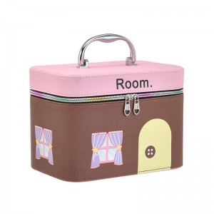 TRUST-U Large-capacity cosmetic bag with high-end girly house pattern, mirror, portable and multifunctional storage