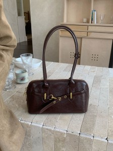 TRUST-U Retro bowling ball shoulder bag, women’s bag, underarm handle, large capacity pillow bag, textured solid color niche bag