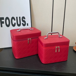 TRUST-U PU solid color embroidery thread cosmetic bag large capacity cosmetic storage box bridal gift technician box