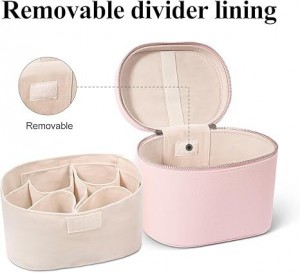 TRUST-U 2025 Ny PU-läder, avtagbar och delad necessär, rund, handhållen förvaringsväska för dam, sminkväska