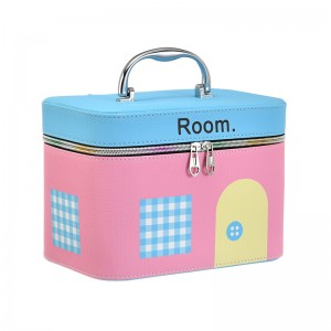 TRUST-U Large-capacity cosmetic bag with high-end girly house pattern, mirror, portable and multifunctional storage